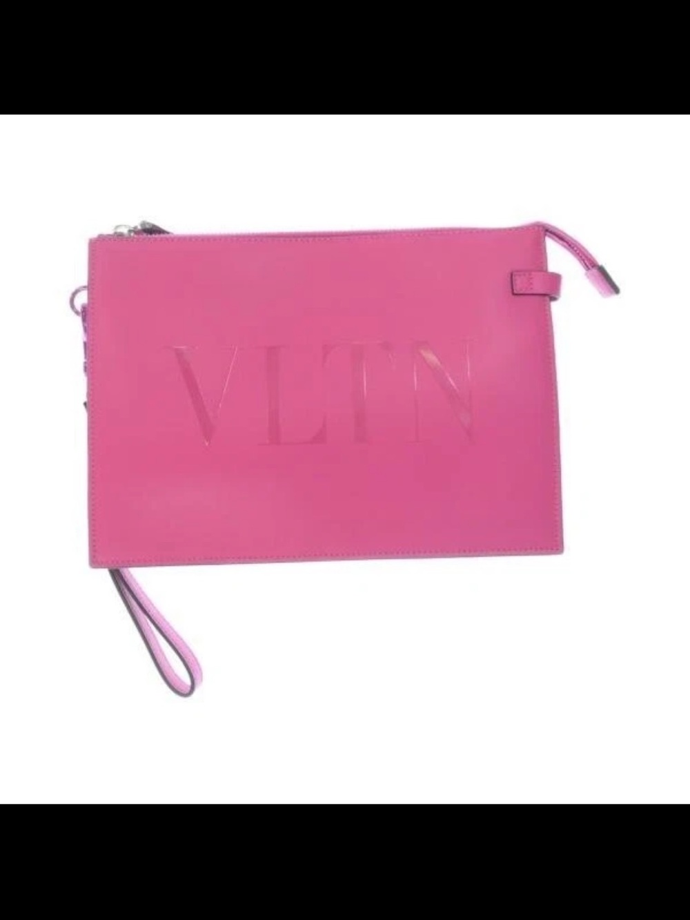 Valentino Garavani Pink VLTN Embossed Leather Wristlet